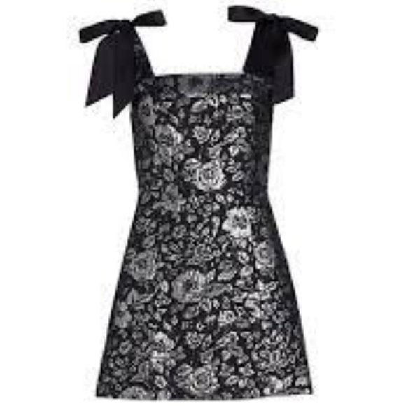 Alice + Olivia Maryann Metallic Jacquard Tie-Shoulder Minidress - Picture 7 of 11